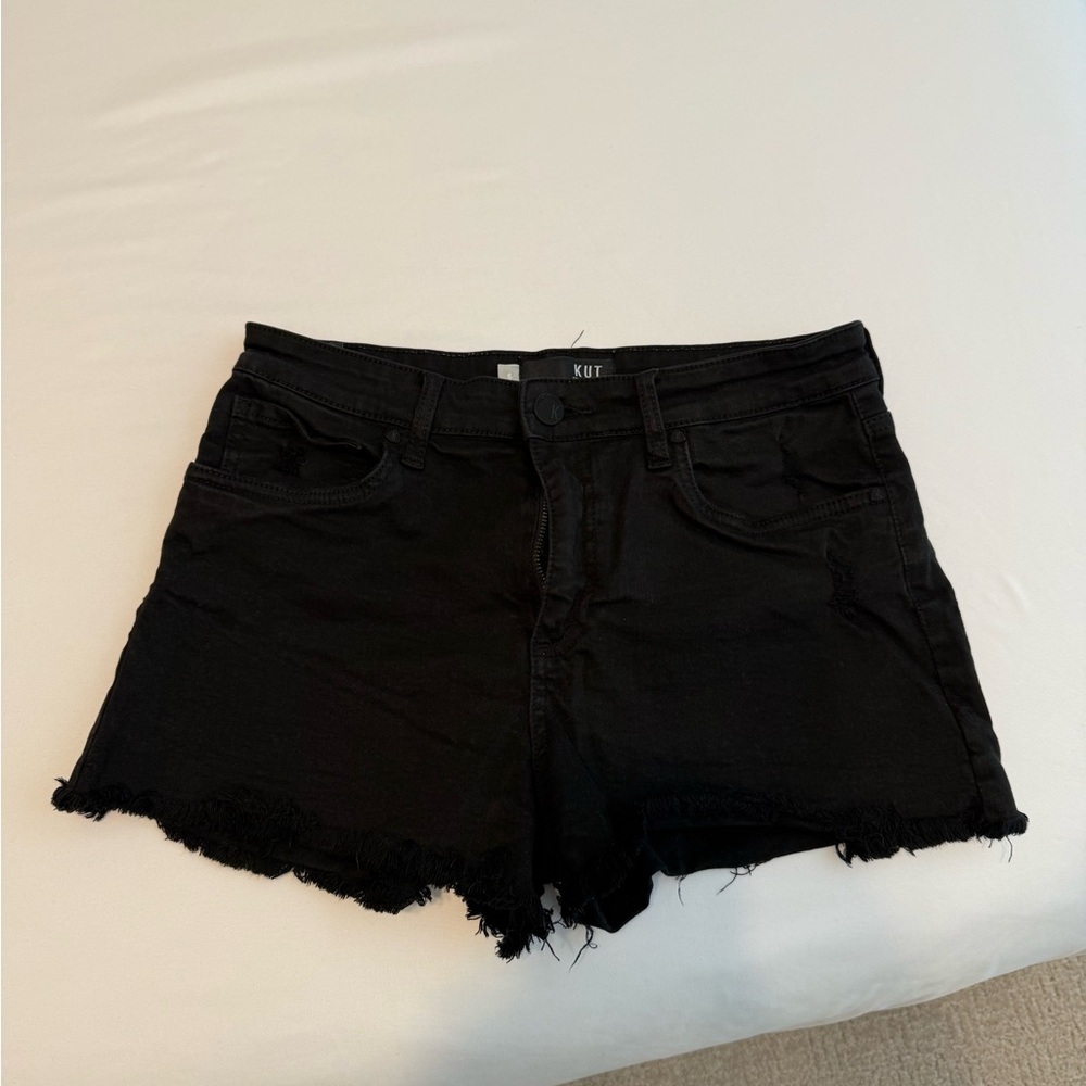 Kut  Women's Frayed Hem Black Jean Shorts